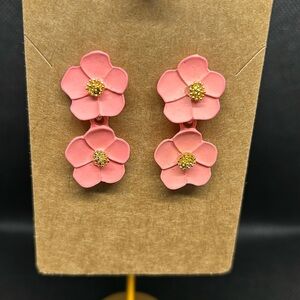 NEW Pink Double Flower Drop‎ Earrings